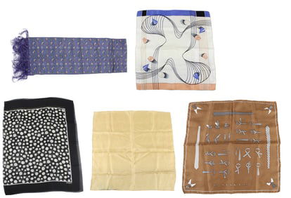 Six Designer Silk Scarves and Cravats