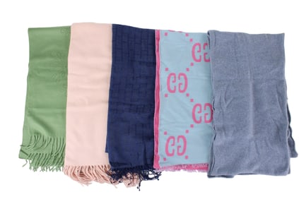 Gucci Pink and Blue "GG" Wool Scarf