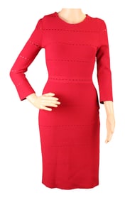 Christian Dior Red Long Sleeve Cocktail Dress