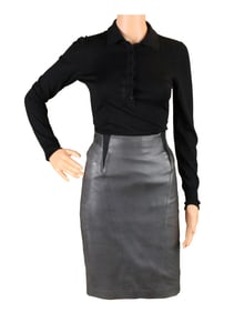 Alaia Leather Skirt and Black Knit Bodysuit