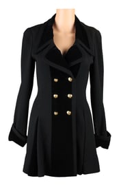 Chanel Black Velvet Trimmed Pea Coat