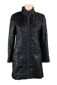 Chanel Black & Navy Metallic Camillia Jacquard Braid Coat