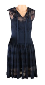 Chanel Navy Blue Polka Dot Knit Sheer Dress