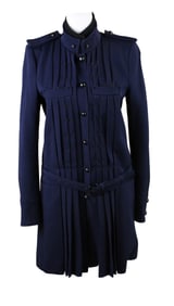Balenciaga Navy Blue Pleated Coat