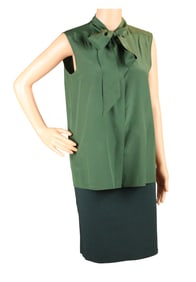 Celine Green Sleeveless Silk Blouse