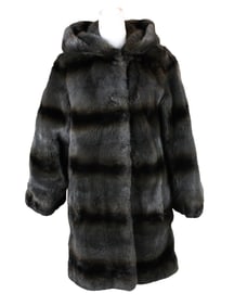Black and Grey Striped Fur Coat