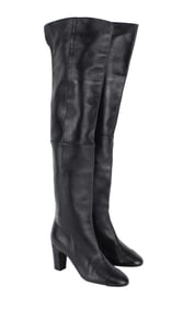 Chanel Black Leather Over the Knee Heeled Boots