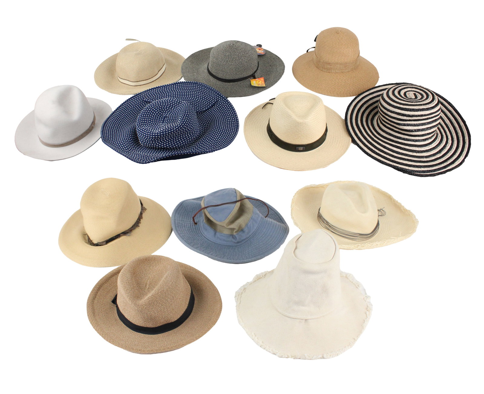 Rag + Bone Felt Brimmed Hat: Rag + Bone Felt Brimmed Hat Together with 11 assorted brimmed sun hats, including one with hat box, two Whitworth, a DPC, a Hatters, an artesano, a San Diego Hat Company. Provenance: The Estate of Sus