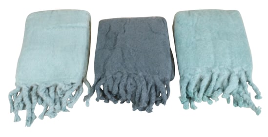 Three Blue Mohair Blankets