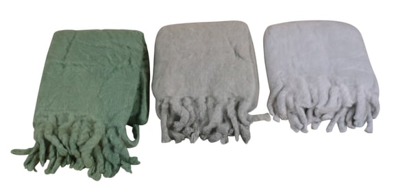 Three Blue and Green Mohair Blankets