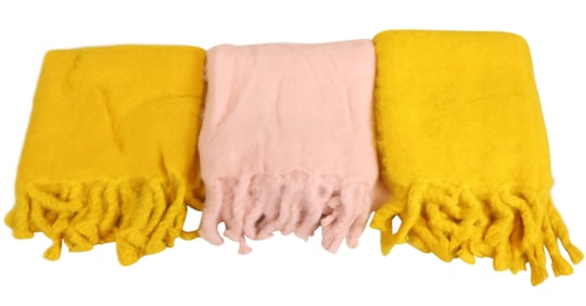 Three Yellow and Pink Mohair Blankets