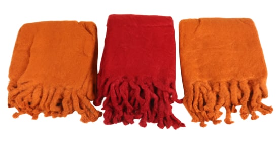 Three Rust and Red Mohair Blankets