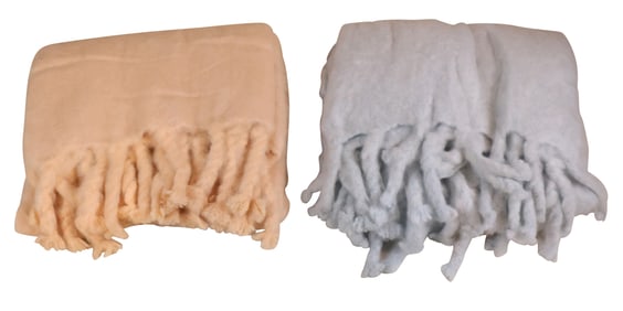 Two Peach and Blue Mohair Blankets