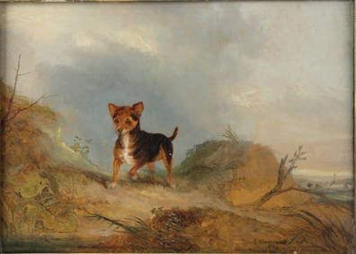 Charles Hancock, 1795-1868, Terrier in Landscape, Oil on Board (1 of 5)