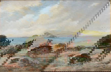 Charles W. Oswald, British , Mule Drawn Cart on Beach, Oil on Board (1 of 5)
