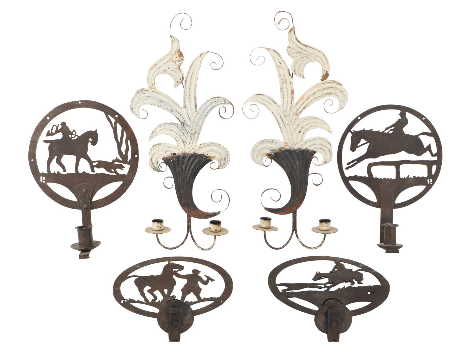 Four Equestrian Themed Metal Wall Sconces (1 of 12)