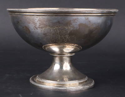 American Silver Footed Bowl, Joseph Lownes: American Silver Footed Bowl, Joseph LownesPhiladelphia ( 1758-1820). Footed bowl with beaded rims. Ca. 1790-1800. Monograms. Approx. 15 t.o. Provenance: Wunsch Americana Foundation and previously on l