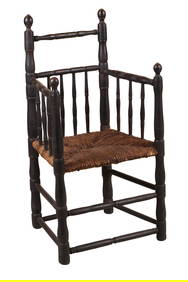 Queen Anne Black Painted Rush Seat Armchair (1 of 8)