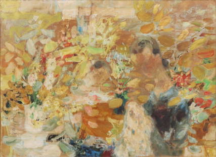Le Pho, French/Vietnamese 1907-2001, Mother and Child, Le Couture, Oil on Silk, Laid on Board: Le PhoFrench/Vietnamese, 1907-2001Mother and Child, Le CoutureOil on Silk, Laid on Board**Please note: This painting is being re-offered because the buyer failed to pay**Signed center left. C 1946-196