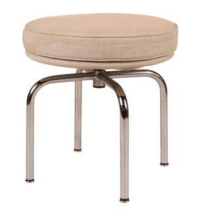 Le Corbusier for Cassina LC 8 Swivel Stool: Le Corbusier for Cassina LC 8 Swivel StoolWith beige fabric upholstery.Stains to upholstery.19 1/2 x 18 1/2 in. (49.5 x 47 cm.)