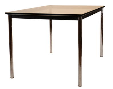 Le Corbusier for Cassina LC 10 Glass Top Dining Table: Le Corbusier for Cassina LC 10 Glass Top Dining Table20th/21st C. with chrome and black metal base.27 1/2 x 47 1/2 x 31 1/2 in. (69.9 x 120.7 x 80 cm.)