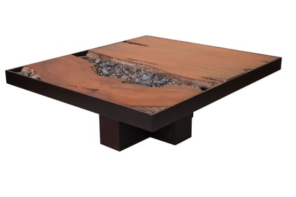 Modern Live Edge and River Rock Coffee Table