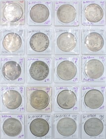 Twenty South African 5 Shilling Silver Coins