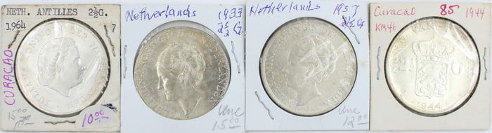 Twenty-Two Netherlands, Curacao, and Netherland Antilles Silver Coins