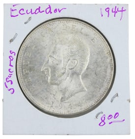 Thirteen Ecuador 5 Sucres Silver Coins