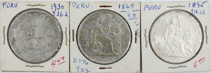 Ten Peru Silver Coins