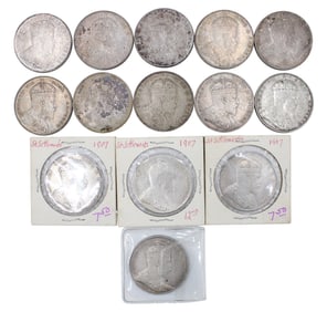 Fourteen Straits Settlements Silver Coins