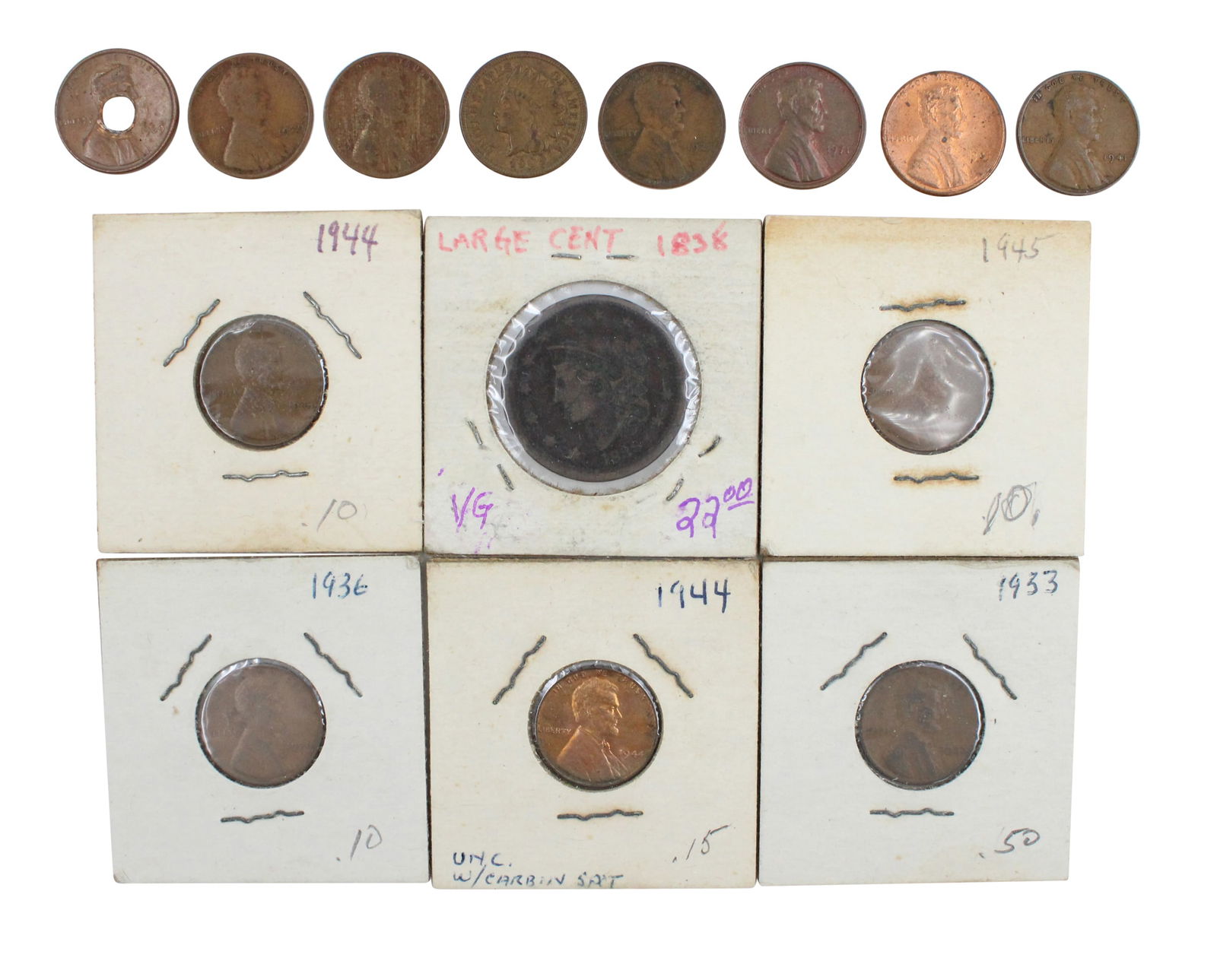 Group of United States Copper Coins: Group of United States Copper CoinsIncluding Lincoln and Wheat pennies, from 1864 to 1960s.
