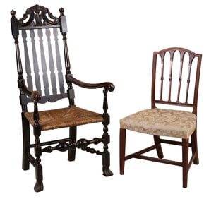 William and Mary Style Black Painted Banister Back Armchair