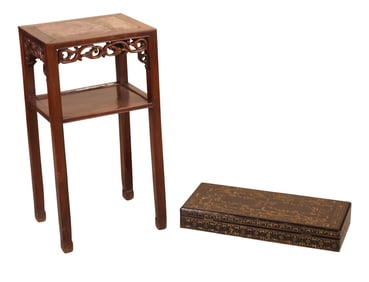 Chinese Stone Inset Hardwood Plant Stand