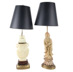 Two Chinese Hardstone Table Lamps