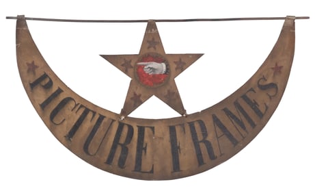 Vintage Painted Tole "Picture Frames" Sign