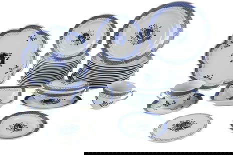 Group of Royal Copenhagen/Aluminia Tranqubar Dinnerware: Group of Royal Copenhagen/Aluminia Tranqubar DinnerwareComprising, 7 square bowls, 10 cups and 16 saucers, a shaped platter, a soup tureen, 18 luncheon plates, a trivet, 12 bread plates, and 14 dinner