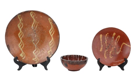 Three Redware Slip Decorated Table Articles