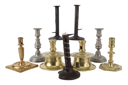 Nine Assorted Metal Candlesticks