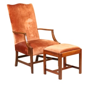 George III Style Mahogany Library Armchair and Footstool