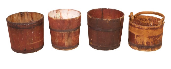 Four Vintage Wood Buckets