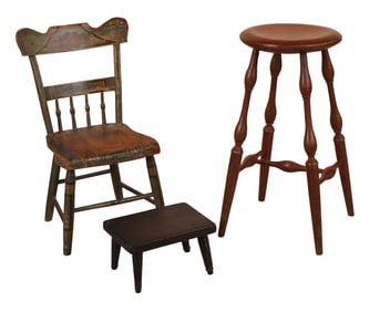 Windsor Grain Painted Stool, Stephan Bedard, Gilmanton, New Hampshire