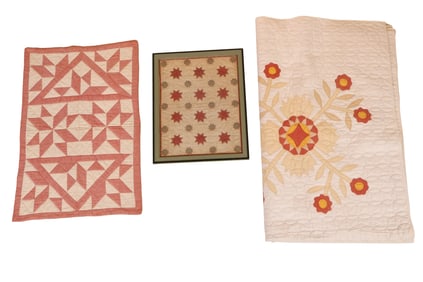 Vintage Amish Hand-Stitched Floral-Decorated Quilt, Pennsylvania