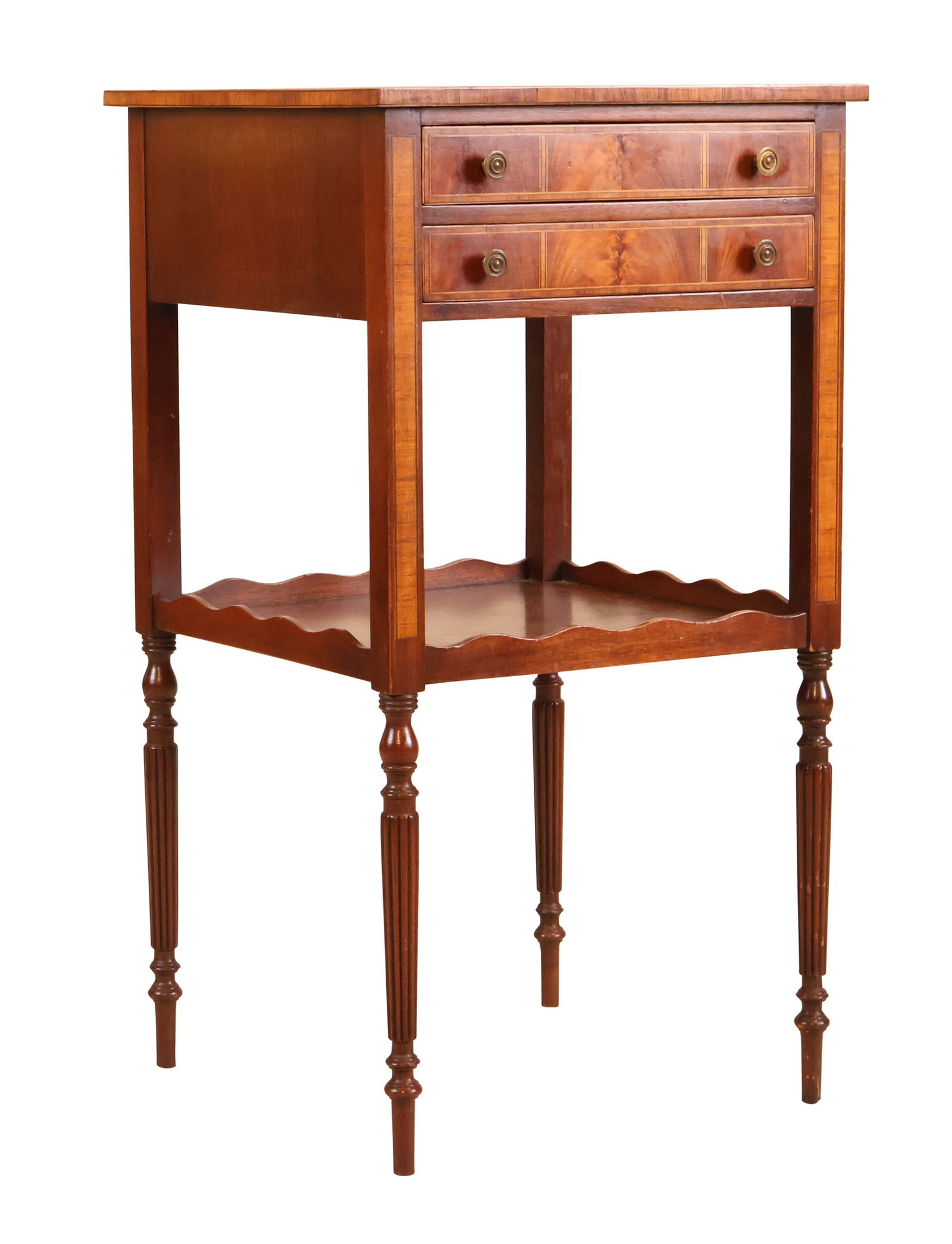 Federal Style Maple and Birch Inlaid-Mahogany Two-Drawer Work Table (1 of 10)