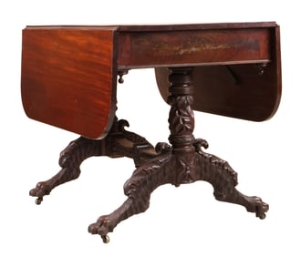 Classical Carved Mahogany Drop Leaf Table