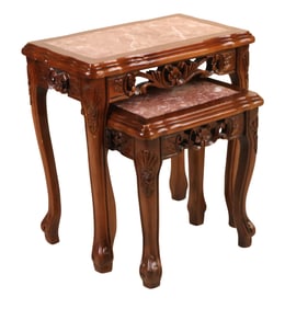 French Provincial Style Marble-Inset Nesting Tables