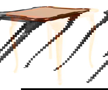 French Provincial Style Inlaid Walnut Center Table: French Provincial Style Inlaid Walnut Center Table20th/21st C. with rounded corners.29 1/2 x 34 x 34 in. (74.9 x 86.4 x 86.4 cm.)