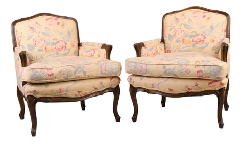Pair of Louis XV Style Walnut Bergeres