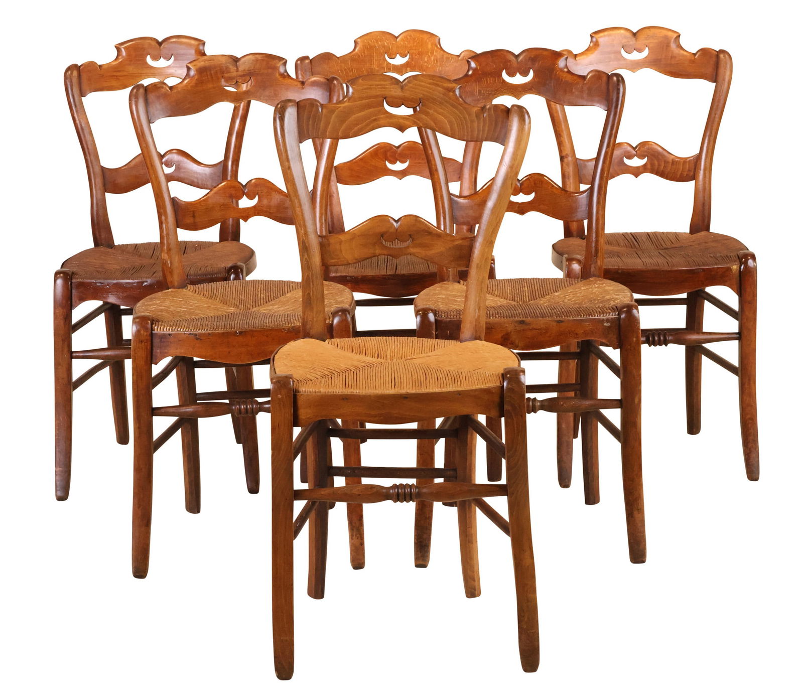 Six French Provincial Walnut Rush Seat Side Chairs (1 of 10)
