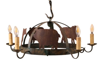 Farm Animal Decorated Wrought-Iron Chandelier
